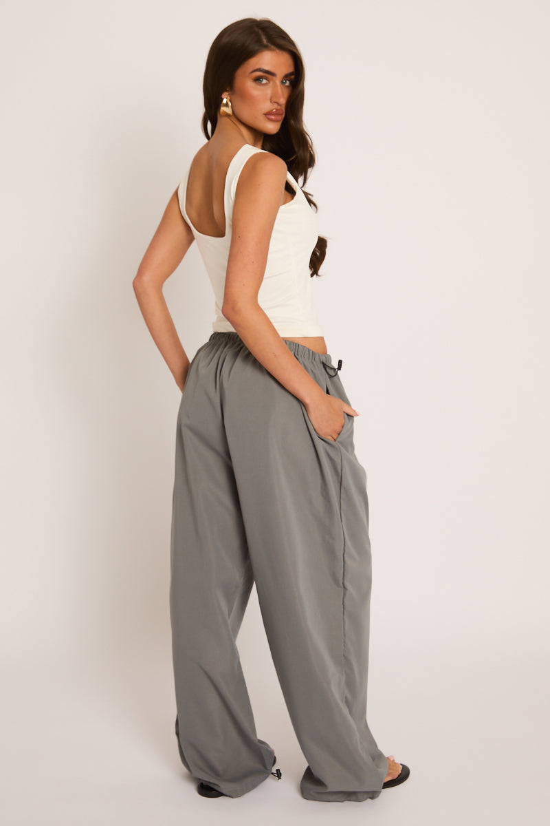 Grey Wide Leg Parachute Trousers - Lily
