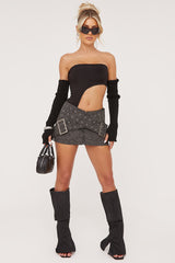 Grey Faux Leather Buckle Mini Skirt - Demelza