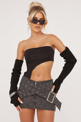 Grey Faux Leather Buckle Mini Skirt - Demelza