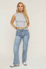 Mid Blue Washed Stretch Straight Leg Jeans - Scarlett