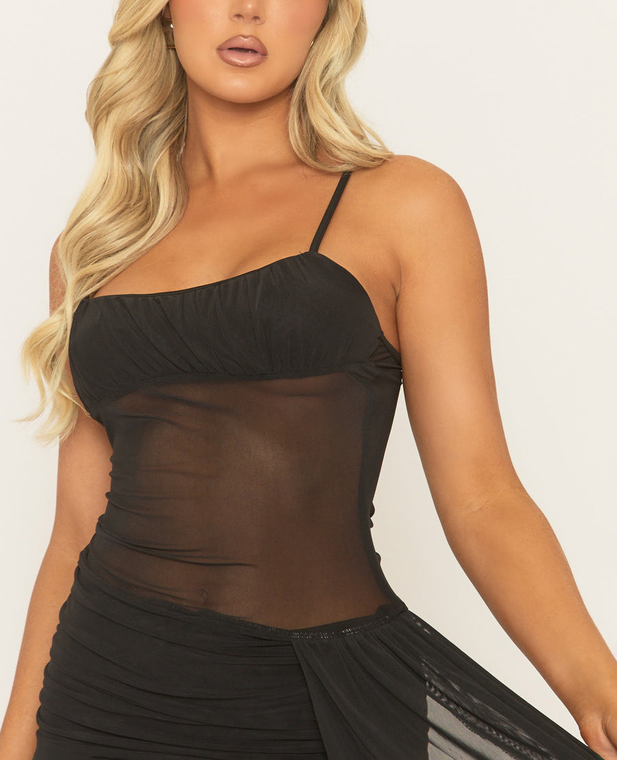 Black Mesh Semi Sheer Mini Dress | Dresses