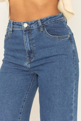 Mid Blue Wide Leg Denim Jeans - Tillia