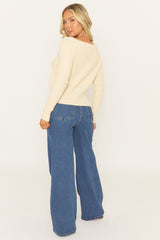 Cream Tie Front Rib Knit Cardigan - Elvisa