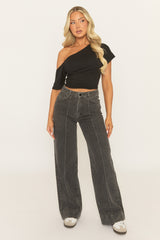 Washed Grey Seam Front Detail Straight Leg Denim Jeans - Rendal