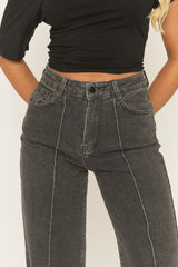 Washed Grey Seam Front Detail Straight Leg Denim Jeans - Rendal