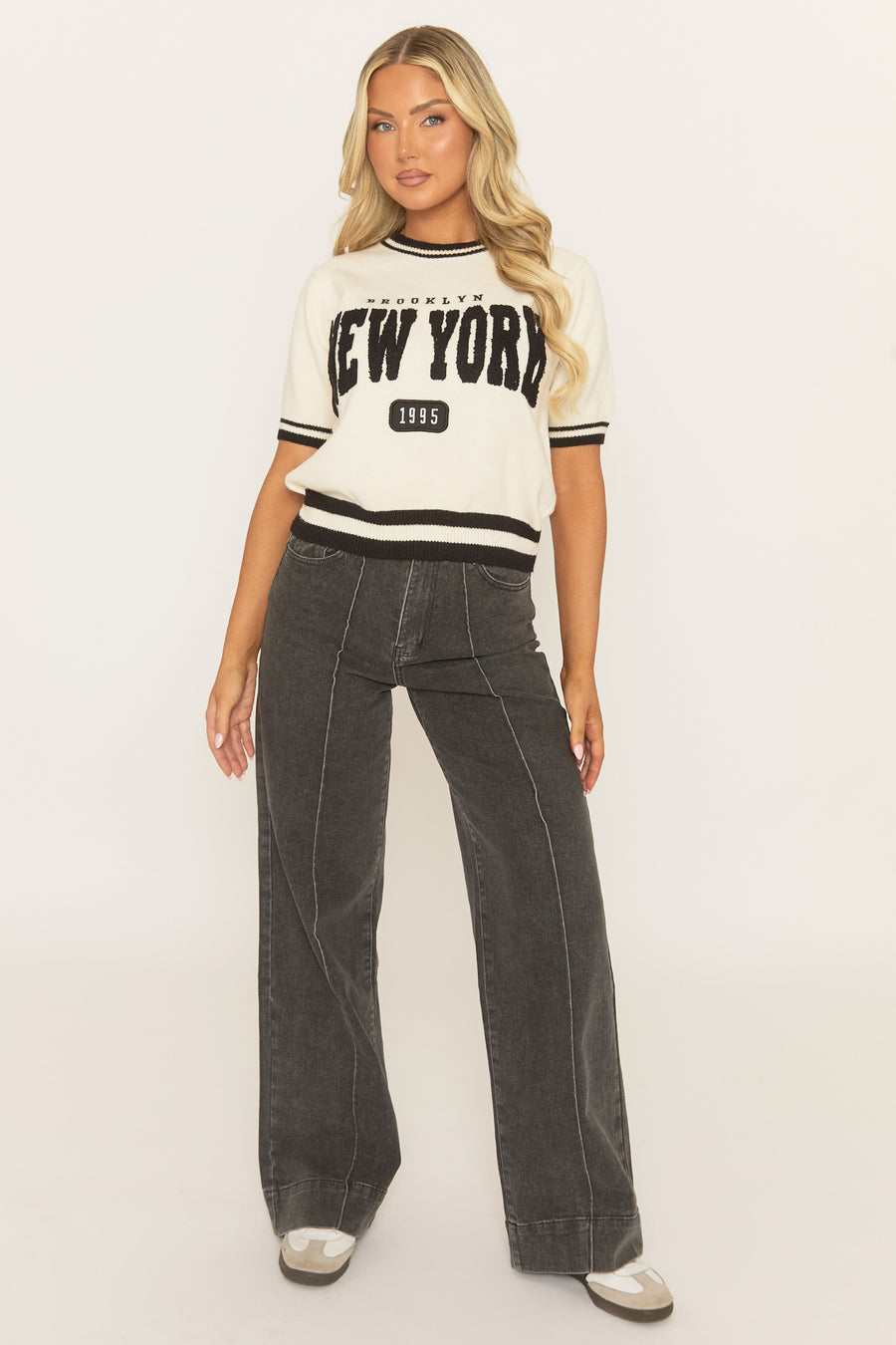 Cream Varsity New York Knitted Jumper - Larsen