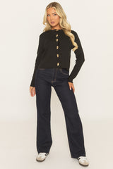 Black Gold Button Detail Cardigan - Yarina