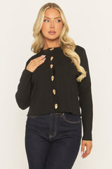 Black Gold Button Detail Cardigan - Yarina