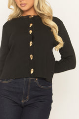 Black Gold Button Detail Cardigan - Yarina