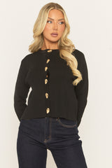 Black Gold Button Detail Cardigan - Yarina