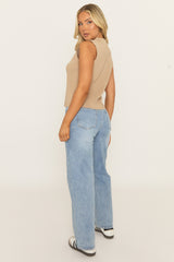 Beige Gold Button Detail Knitted Waistcoat - Amorie