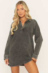 Grey Acid Wash Denim Mini Dress - Katrena