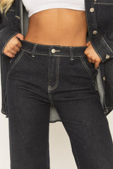 Indigo Denim Contrast Stitch Wide Leg Jeans - Reene