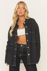 Indigo Denim Contrast Stitch Oversized Shirt - Marcey
