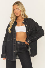 Indigo Denim Contrast Stitch Oversized Shirt - Marcey