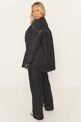 Indigo Denim Contrast Stitch Oversized Shirt - Marcey