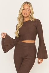 Chocolate Pleated Knit Trouser Co-ord Set - Nevee