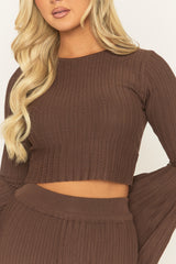 Chocolate Pleated Knit Trouser Co-ord Set - Nevee