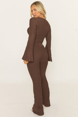 Chocolate Pleated Knit Trouser Co-ord Set - Nevee