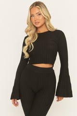 Black Pleated Knit Trouser Co-ord Set - Nevee