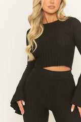 Black Pleated Knit Trouser Co-ord Set - Nevee