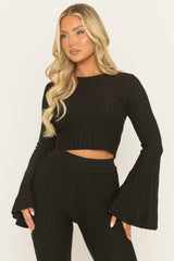 Black Pleated Knit Trouser Co-ord Set - Nevee