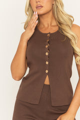 Chocolate Rib Knit Waistcoat and Trouser Co-ord Set - Maleah