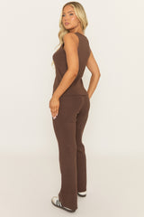 Chocolate Rib Knit Waistcoat and Trouser Co-ord Set - Maleah