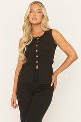 Black Rib Knit Waistcoat and Trouser Co-ord Set - Maleah