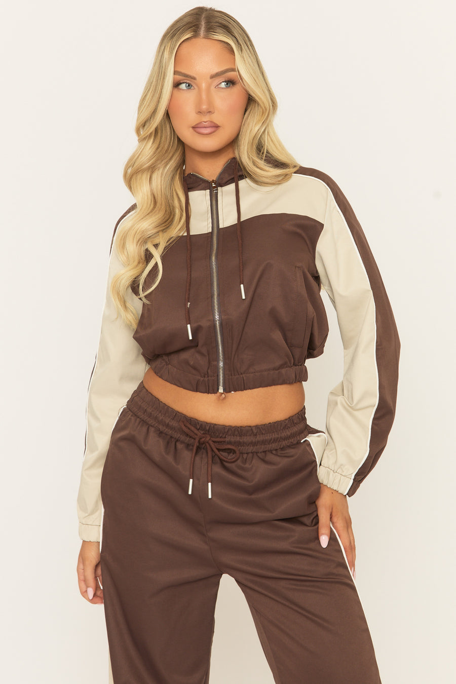 Chocolate Shell Side Stripe Tracksuit - Jessy