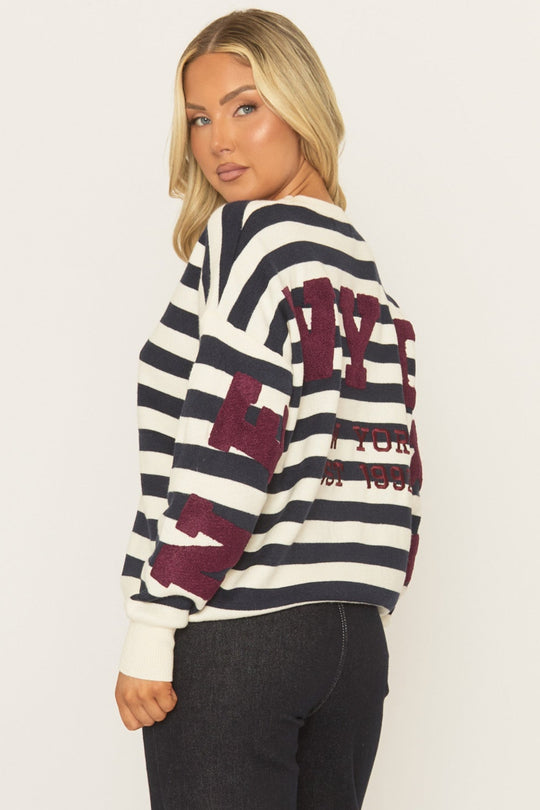 Navy Stripe NYC Knitted Jumper - Brysan