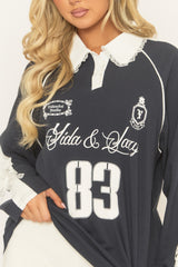 Navy Lace Trim Varsity Jersey - Irek