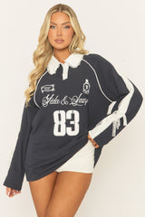 Navy Lace Trim Varsity Jersey - Irek