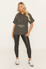 Grey Distressed Varsity Denim T-Shirt - Vika