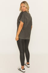 Grey Distressed Varsity Denim T-Shirt - Vika