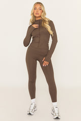Chocolate Zip Through Jacket and Legging Activewear Set - Rehyan