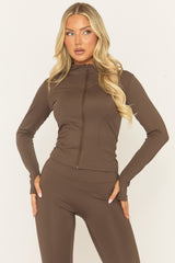 Chocolate Zip Through Jacket and Legging Activewear Set - Rehyan