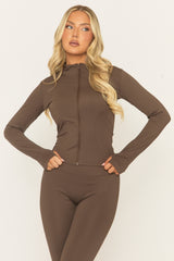 Chocolate Zip Through Jacket and Legging Activewear Set - Rehyan