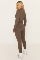 Chocolate Zip Through Jacket and Legging Activewear Set - Rehyan