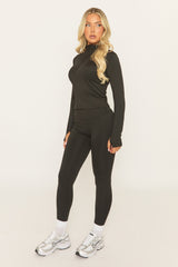 Black Zip Through Jacket and Legging Activewear Set - Rehyan