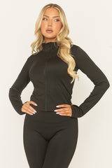 Black Zip Through Jacket and Legging Activewear Set - Rehyan
