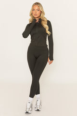 Black Zip Through Jacket and Legging Activewear Set - Rehyan