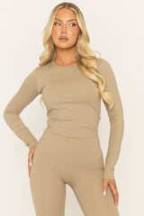 Beige Long Sleeve Top and Energise Legging Activewear Set - Shanee