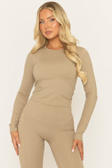 Beige Long Sleeve Top and Energise Legging Activewear Set - Shanee