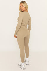 Beige Long Sleeve Top and Energise Legging Activewear Set - Shanee