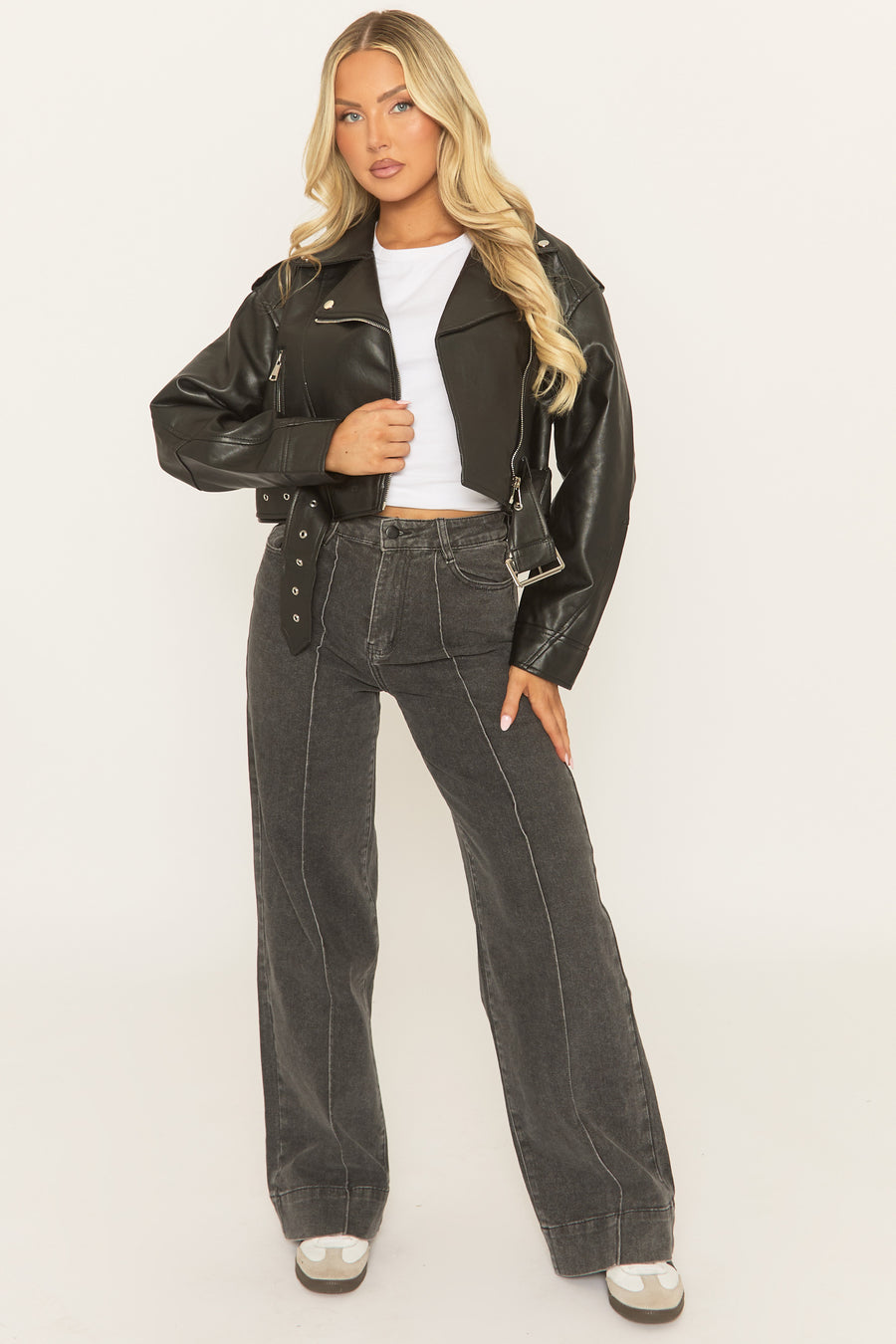 Black Cropped PU Biker Jacket - Kristine