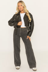 Black Cropped PU Biker Jacket - Kristine