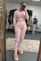 Pink Zip Front Elasticated Detail Loungewear Co-ord Set - Carmel