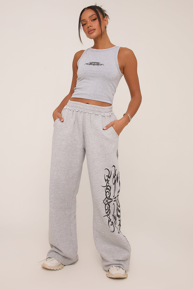 Grey Graphic Printed Jogger Trouser - Bertha