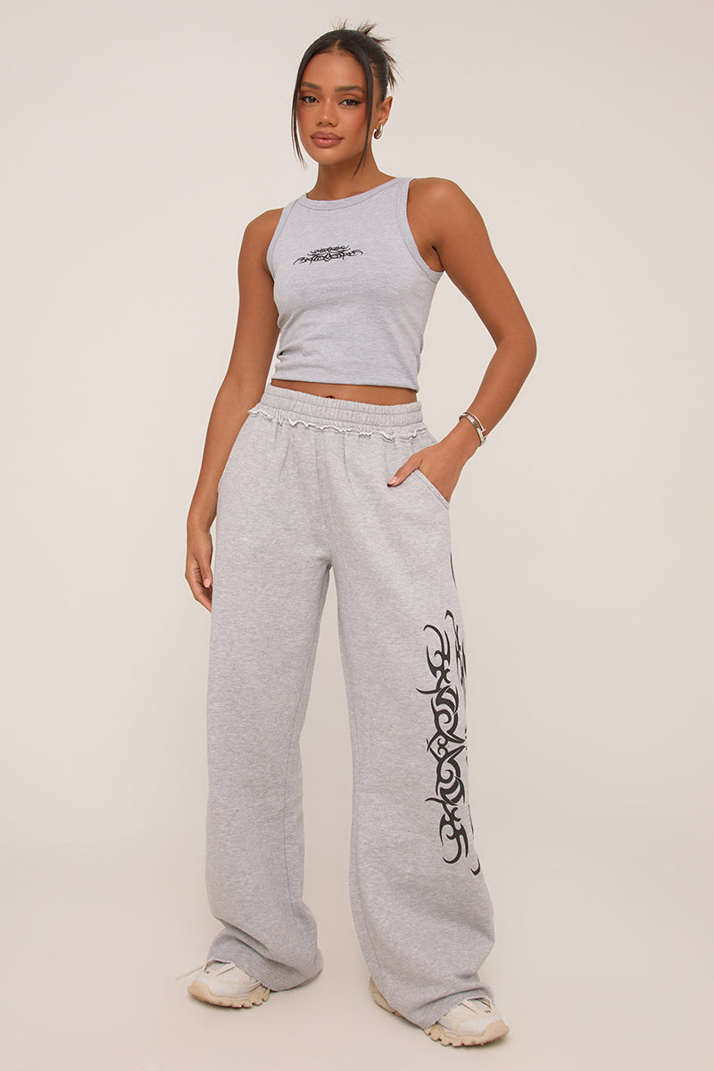 Grey Graphic Printed Racer Vest Top - Chelsea